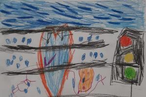 rysunek dziecka przedstawiający przejście dla pieszych.